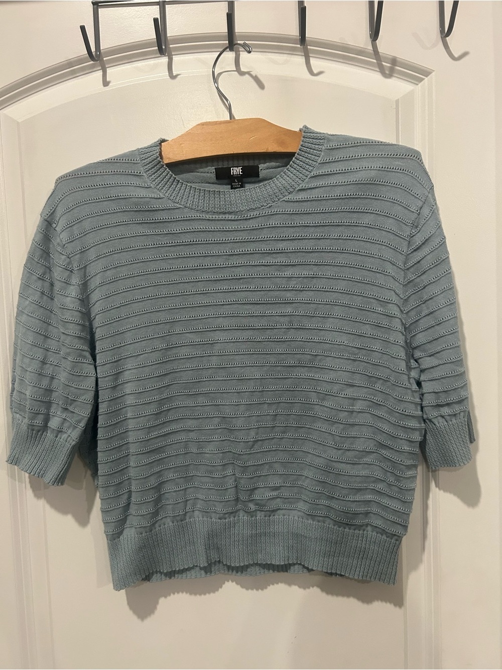 Frye Soft Dusty Blue Knit Short Sleeve Pullover